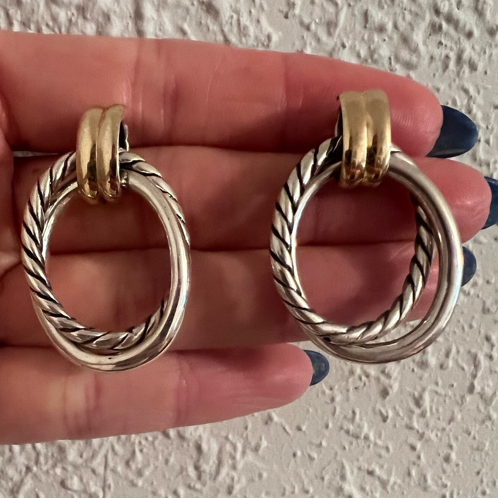 Vintage Sterling Silver and 14K gold oval dangle earrings by Art Elegance (AE)